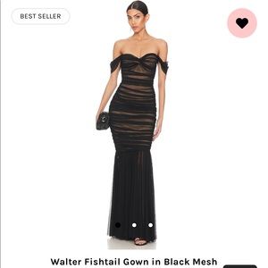 Norma Kamali Walter Fishtail Gown in Black Mesh